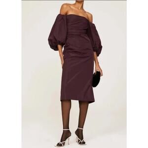 Tanya Taylor Designs Charlotte Midi Balloon Sleeve Formal Sheath Dress Purple 8